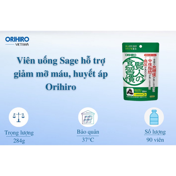 Orihiro Viên Uống Sage Hỗ Trợ Giảm Mỡ Máu, Huyết Áp 90 Viên