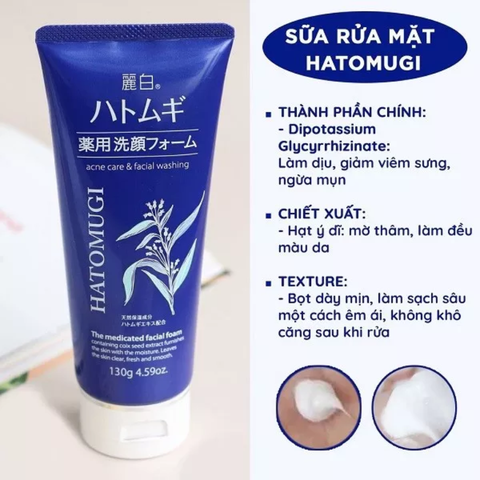 Combo Trắng Da Toàn Thân - Hatomugi Sữa Tắm Moisturizing & Washing Dưỡng Ẩm & Trắng Da Kumano Chiết Xuất Ý Dĩ 800ml & Hatomugi Sữa Rửa Mặt Ngừa Mụn, Làm Sáng Da The Medicated Facial Foam 130g
