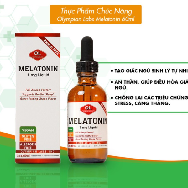 Olympian Labs Nước Uống Hỗ Trợ Mất Ngủ Melatonin Vegan (Thuần Chay) 1mg 60ml - Hạn Sử Dụng 30/04/2024