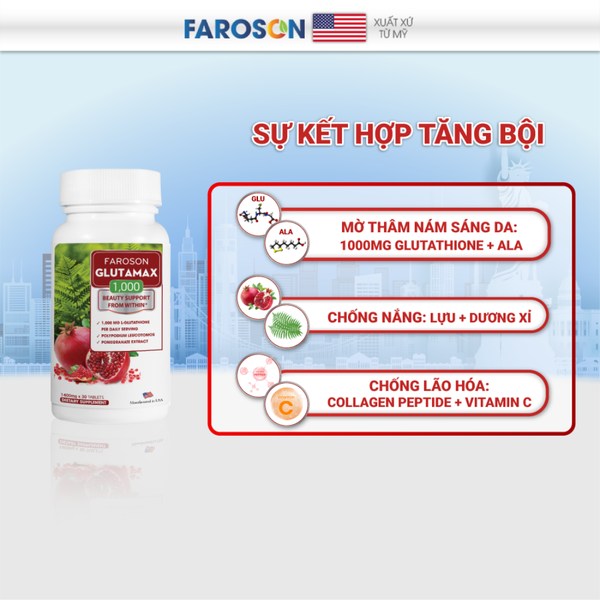 Faroson Viên Uống Trắng Da Giảm Nám Glutamax 1000 30 Viên