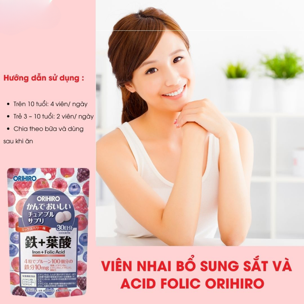 Orihiro Viên Bổ Sung Sắt Và Folic Acid Dạng Túi 120 Viên