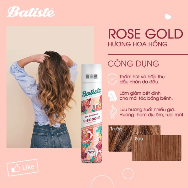 Batiste Dầu Gội Khô Hương Hoa Hồng Dry Shampoo Rose Gold Radiant Rose 200ml