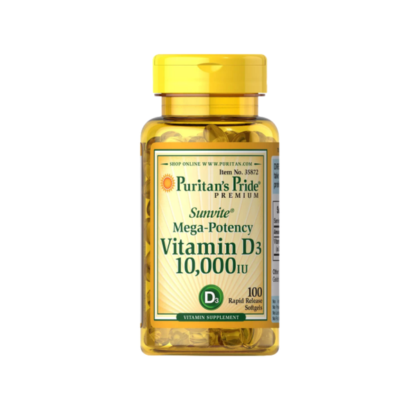 Puritan's Pride Viên Uống Tăng Cường Hấp Thu Canxi Vitamin D3 10.000 IU 100 Viên