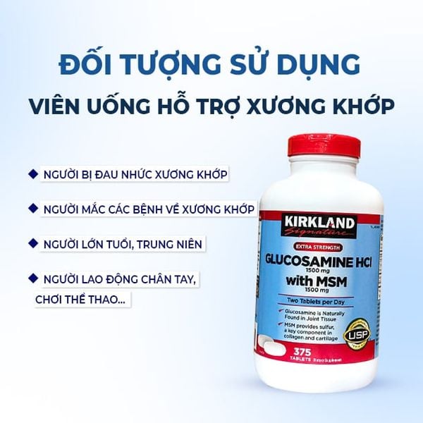 Combo Bảo Vệ Sụn Khớp - Kirkland Glucosamine HCL MSM 375 Viên, Dầu Lạnh Xoa Bóp Glucosamine 150ml