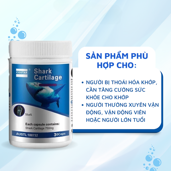 Costar Viên Uống Hỗ Trợ Xương Khớp Sụn Cá Mập Blue Shark Cartilage 750mg (30 Viên)