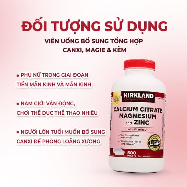 Kirkland Viên Uống Bổ Sung Tổng Hợp Canxi, Magie & Kẽm Signature Calcium Citrate Magnesium And Zinc 500 Viên