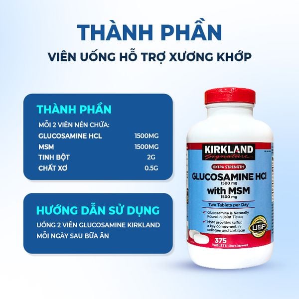 Combo Bảo Vệ Sụn Khớp - Kirkland Glucosamine HCL MSM 375 Viên, Dầu Lạnh Xoa Bóp Glucosamine 150ml