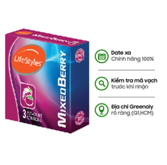 LifeStyles Bao Cao Su Mixed Berry 3 Vị Dâu, Việt Quất, Phúc Bồn Tử Hộp 3 Cái-Quà Tặng