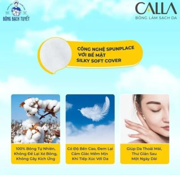Calla Bông Tẩy Trang Làm Sạch Sâu 80 Miếng Dạng Túi - Phù Hợp Makeup Hằng Ngày-Quà Tặng
