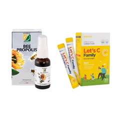 Combo Tăng Đề Kháng, Bảo Vệ Hệ Hô Hấp Xịt Keo Ong David Health &  Kolmar Let's C Family