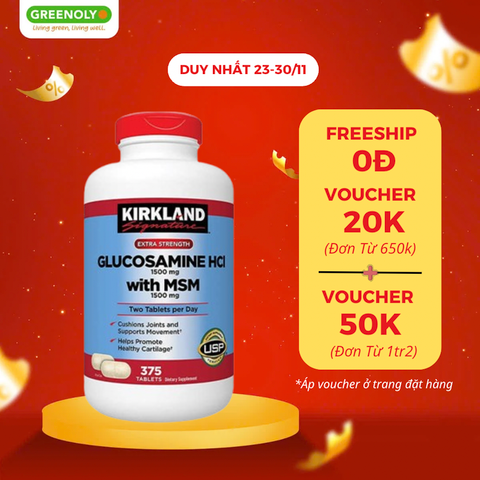 Xương Khớp Glucosamine Kirkland HCL MSM 1500mg Mỹ Chính Hãng, Nắp Đỏ 375 Viên