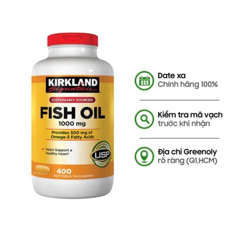 Viên Uống Dầu Cá Hỗ Trợ Tim Mạch Kirkland Signature Fish Oil 1000mg Mỹ 400 viên