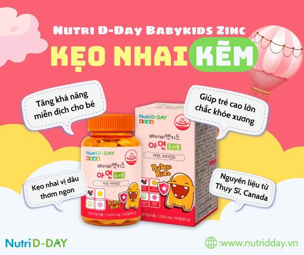 Nutri D-Day Kẹo Nhai Tăng Sức Đề Kháng Và Xương Baby&Kids Zinc 90 Viên