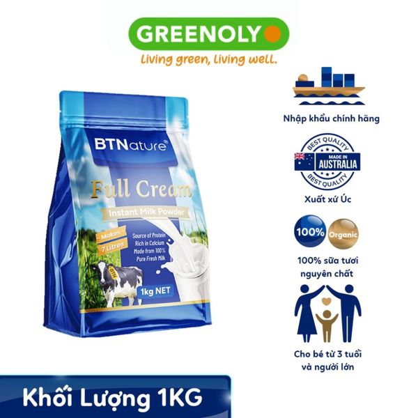 BTNature Sữa Bột Nguyên Kem Full Cream Instant Milk Powder Túi 1kg