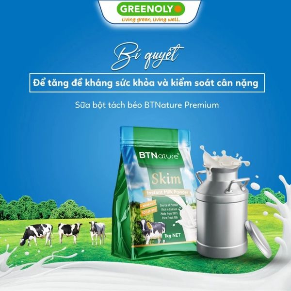 BTNature Sữa Bột Tách Béo Skim Instant Milk Powder Túi 1kg