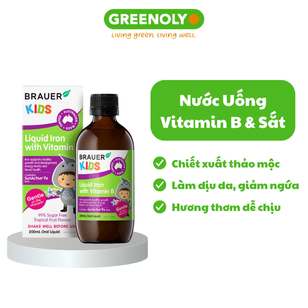 Brauer Nước Uống Vitamin B Và Sắt Cho Bé Kids Liquid Iron + Vitamin B 200ml