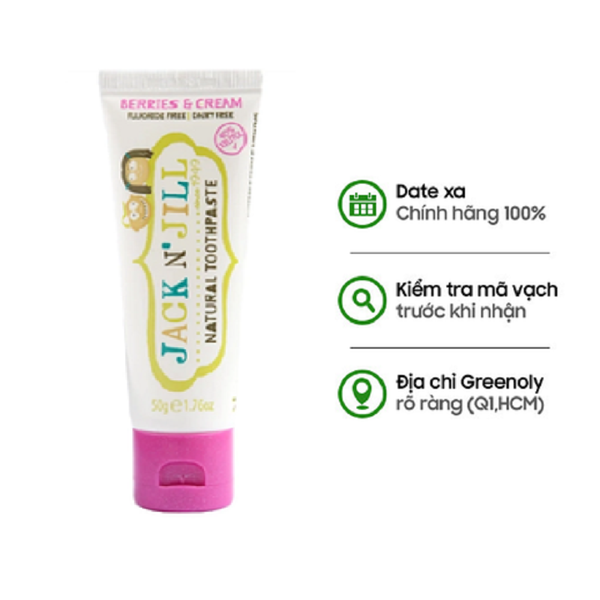 Jack N Jill Kem Đánh Răng Cho Bé Natural Toothpaste 50g - Berries & Cream kem và quả mọng