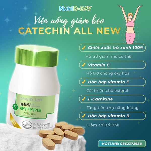 Nutri D-Day Viên Uống Hỗ Trợ Giảm Cân Catechin ALL NEW 60 Viên