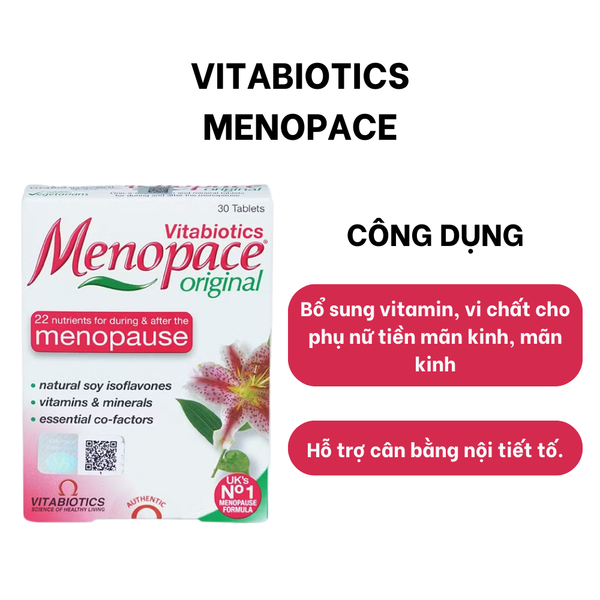HSD 31/01/2026 Vitabiotics Viên uống Hỗ Trợ Cân Bằng Nội Tiết Tố Cho Phụ Nữ Tiền Mãn Kinh, Mãn Kinh Menopace Hộp 30 viên