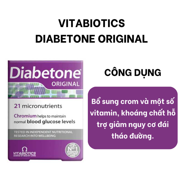 Vitabiotics Viên Uống Hỗ Trợ Giảm Nguy Cơ Đái Tháo Đường Diabetone Original Hộp 30 viên
