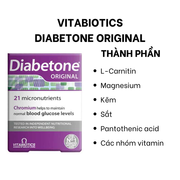 Vitabiotics Viên Uống Hỗ Trợ Giảm Nguy Cơ Đái Tháo Đường Diabetone Original Hộp 30 viên