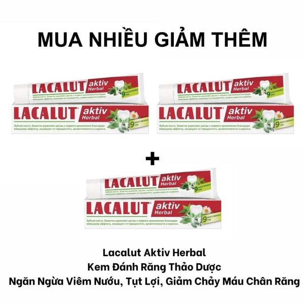 Lacalut Aktiv Herbal Kem Đánh Răng Thảo Dược Ngăn Ngừa Viêm Nướu, Tụt Lợi, Giảm Chảy Máu Chân Răng 75ml