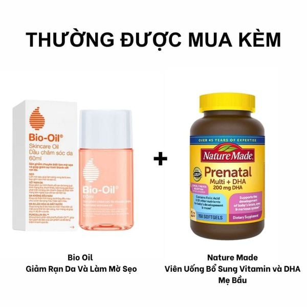 Combo Bio Oil Giảm Rạn Da Và Làm Mờ Sẹo 60ml & Nature Made Bổ Sung Vitamin Mẹ Bầu Prenatal Multi DHA 200mg 150 Viên