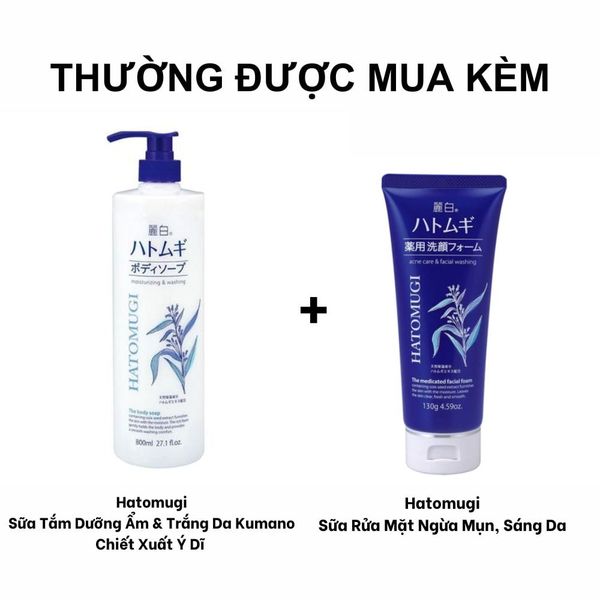 Combo Trắng Da Toàn Thân - Hatomugi Sữa Tắm Moisturizing & Washing Dưỡng Ẩm & Trắng Da Kumano Chiết Xuất Ý Dĩ 800ml & Hatomugi Sữa Rửa Mặt Ngừa Mụn, Làm Sáng Da The Medicated Facial Foam 130g