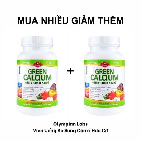 Olympian Labs Viên Uống Bổ Sung Canxi Hữu Cơ Cho Bà Bầu và Cho Con Bú Green Calcium 100 viên