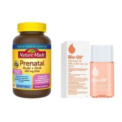 Combo Bio Oil Giảm Rạn Da Và Làm Mờ Sẹo 60ml & Nature Made Bổ Sung Vitamin Mẹ Bầu Prenatal Multi DHA 200mg 150 Viên