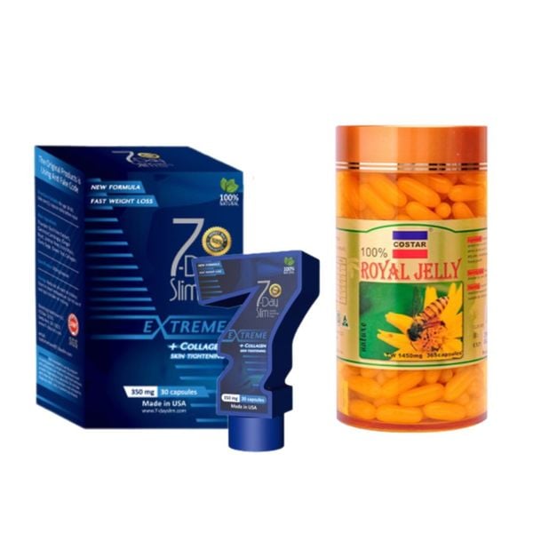Combo Sữa Ong Chúa Royal Jelly 1450mg 365 Viên Costar & 7 Day Slim - Viên Uống Giảm Cân Nhập Khẩu Mỹ (30 Viên)