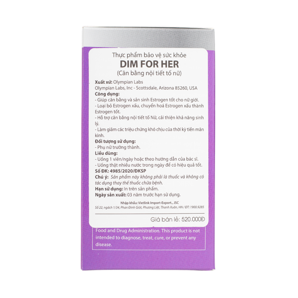 Olympian Labs Viên Uống Hỗ Trợ Cân Bằng Nội Tiết Tố Nữ Dim For Her 30 Viên