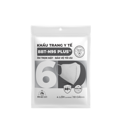 Bông Bạch Tuyết Khẩu Trang 6D N95 PLUS Trắng 4 Lớp Túi 10 Cái - Quà Tặng