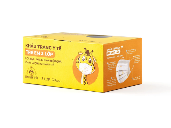 Bông Bạch Tuyết Khẩu Trang Trẻ Em 3 Lớp Hộp 30 Cái