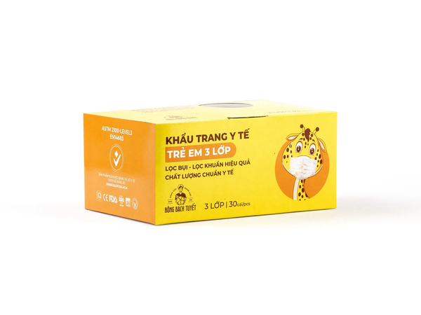 Bông Bạch Tuyết Khẩu Trang Trẻ Em 3 Lớp Hộp 30 Cái