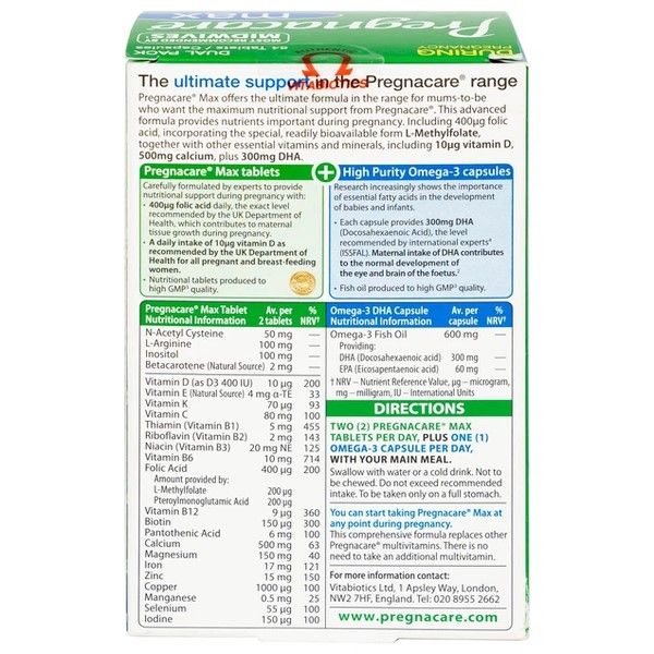 Vitabiotics Viên Uống Pregnacare Max Omega 3 DHA Cung Cấp Vitamin Và Khoáng Chất Cho Phụ Nữ Mang Thai 84 Viên (chính hãng)