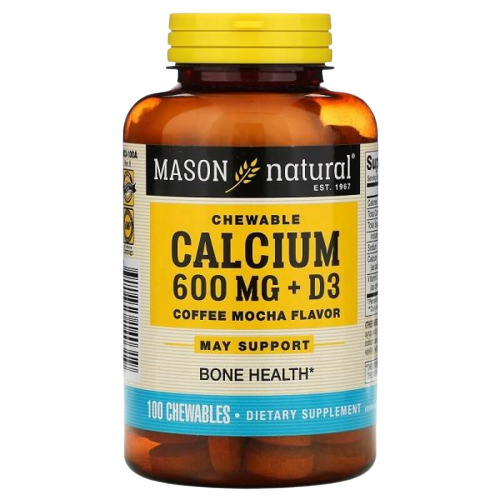 Mason Natural Viên Uống Hỗ Trợ Xương Khớp Chewable Calcium 600 mg + D3 (Coffee Mocha Flavor) 100 Viên