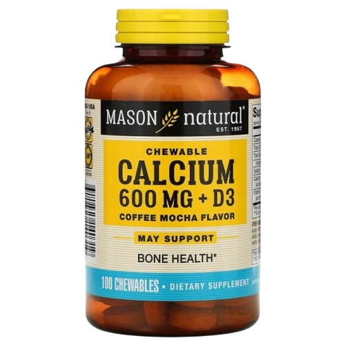 Mason Natural Viên Uống Hỗ Trợ Xương Khớp Chewable Calcium 600 mg + D3 (Coffee Mocha Flavor) 100 Viên