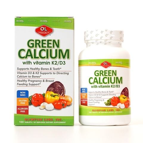 Olympian Labs Viên Uống Bổ Sung Canxi Hữu Cơ Cho Bà Bầu và Cho Con Bú Green Calcium 100 viên
