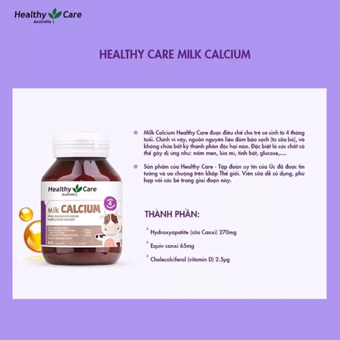 Healthy Care Bổ Sung Canxi Cho Trẻ Trên 4 Tháng Tuổi Milk Calcium 60 Viên (Chính Hãng)
