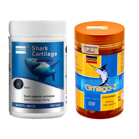 Combo Costar Dầu Cá Omega 3 1000mg 100 Viên, Sụn Cá Mập Blue Shark Cartilage 750mg 120 Viên