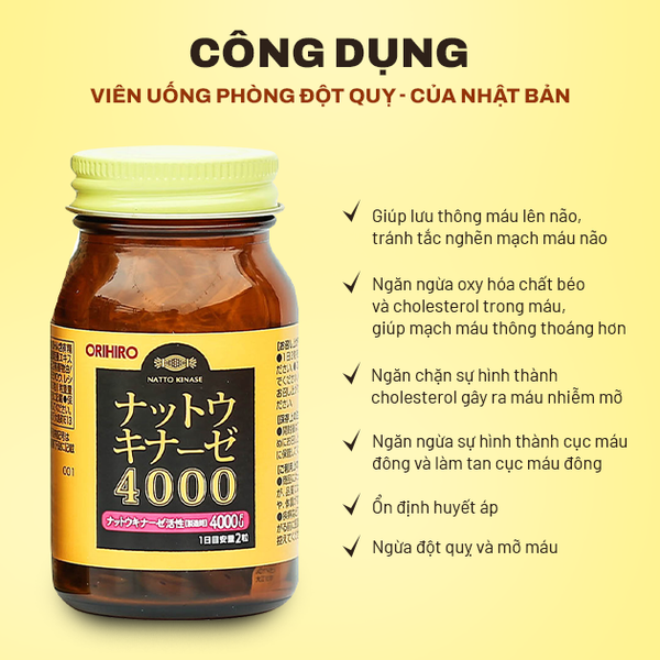 Orihiro Viên Uống Hỗ Trợ Phòng Đột Quỵ Tai Biến Nattokinase 4000 FU Nhật Bản 60 Viên