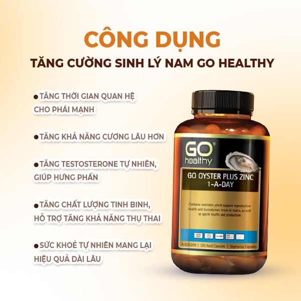 Viên Uống Tinh Chất Hàu Hỗ Trợ Sinh Lý Nam Go Healthy Oyster Plus Zinc 1- A-Day Úc 120 Viên