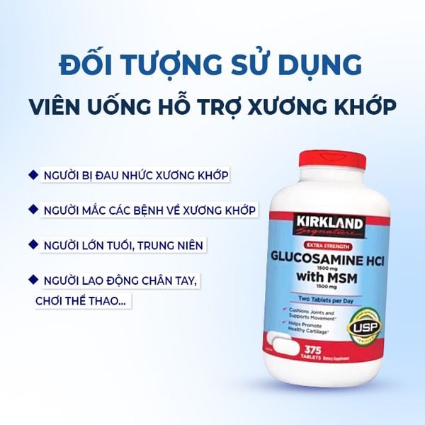 Viên Uống Hỗ Trợ Xương Khớp Kirkland Glucosamine HCL MSM 1500mg Mỹ 375 Viên Nắp Đỏ