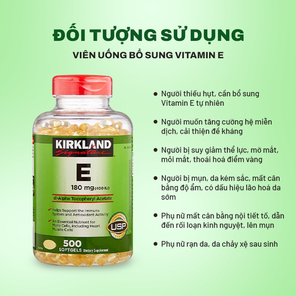 Kirkland Viên Uống Bổ Sung Vitamin E Làm Đẹp Da 180mg 500 Viên