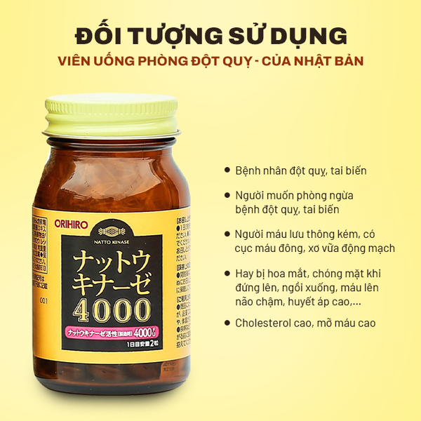 Orihiro Viên Uống Hỗ Trợ Phòng Đột Quỵ Tai Biến Nattokinase 4000 FU Nhật Bản 60 Viên