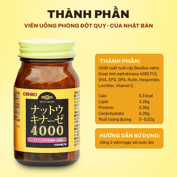 Orihiro Viên Uống Hỗ Trợ Phòng Đột Quỵ Tai Biến Nattokinase 4000 FU Nhật Bản 60 Viên