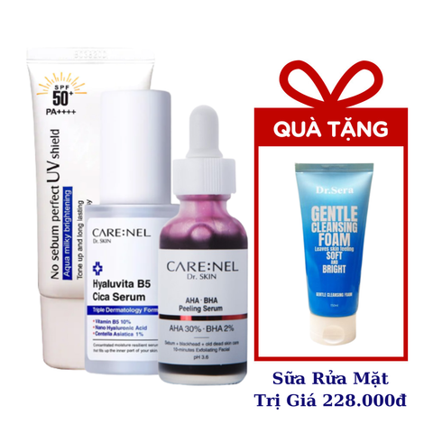 Care:nel Combo Phục Hồi Da Không Đều Màu - Kem Chống Nắng, Serum AHA BHA, Serum B5