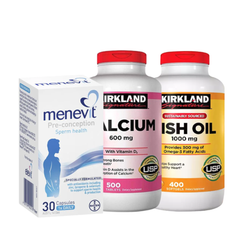 Combo Tăng Chất Lượng Tinh Trùng Cho Nam Giới - Menevit, Dầu Cá Kirkland, Canxi & Vitamin D3