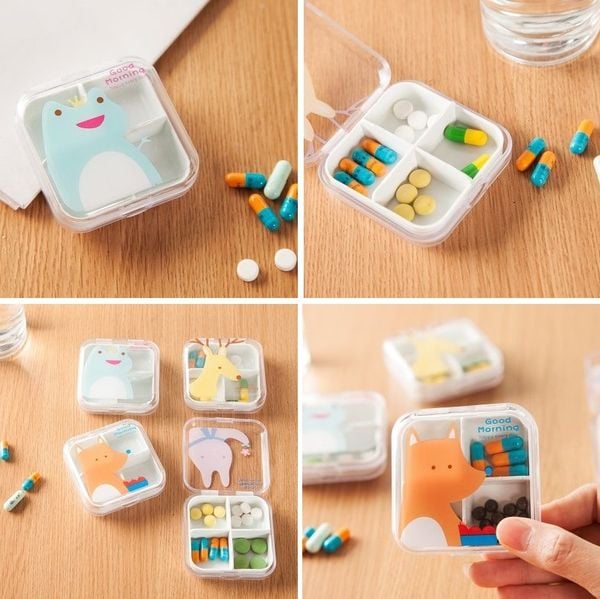 Hộp Nhựa Đựng Thuốc 4 Ngăn Hình Thú - Quà Tặng